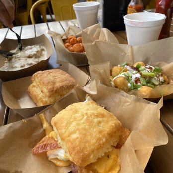 The Biscuit Bar - Bacon Egg  Cheese Biscuit and Tater Tots loaded - Breakfast & Brunch Near Me - Plano, Texas