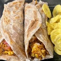 Halisi Africa - Mkate (em-ka-tay) build a wrap with choice of protein, rice/grain  & sauce & kachumbari (salsa) on chapati  served hot with plantain chips