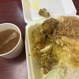 Chicken curry, pork sinigang, pancit and rice Chicken curry, pork sinigang, pancit and rice