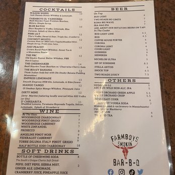 Farmboys Smokin BBQ - Drink menu - Barbeque Near Me - Danbury, Connecticut