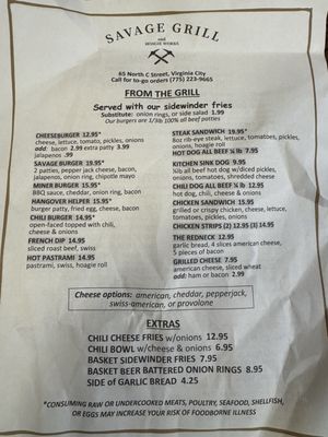 Menu photo 1 Savage Grill Virginia City, NV Menu photo 1 Savage Grill Virginia City, NV