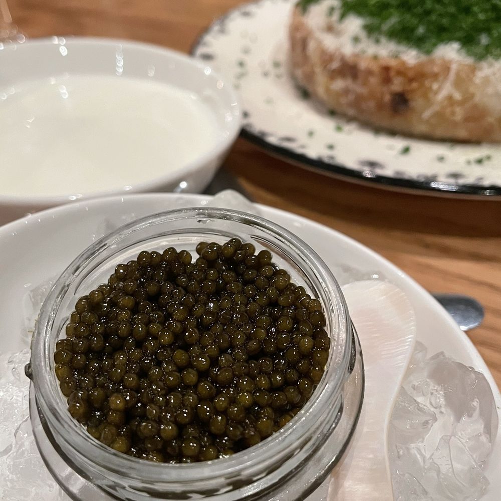Luka - One ounce of hybrid caviar with a galette of potatoes and a side of crème fraiche - Coffee & Tea Near Me - Artesia, California Luka - One ounce of hybrid caviar with a galette of potatoes and a side of crème fraiche - Coffee & Tea Near Me - Artesia, California
