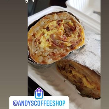Andy's Coffee Shop - Mixed breakfast burrito with sausage and bacon! - Diners Near Me - Pasadena, California Andy's Coffee Shop - Mixed breakfast burrito with sausage and bacon! - Diners Near Me - Pasadena, California