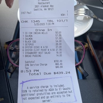 AQUA by El Gaucho - 20% is included - Seafood Near Me - Seattle, Washington