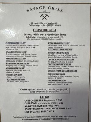 Menu photo 2 Savage Grill Virginia City, NV Menu photo 2 Savage Grill Virginia City, NV