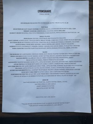 Menu photo 2 Lyonshare Public House Beacon, NY