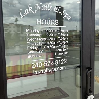 Lak Nails And Spa - Door with all of their information - Nail Salons Near Me - Ijamsville, Maryland Lak Nails And Spa - Door with all of their information - Nail Salons Near Me - Ijamsville, Maryland