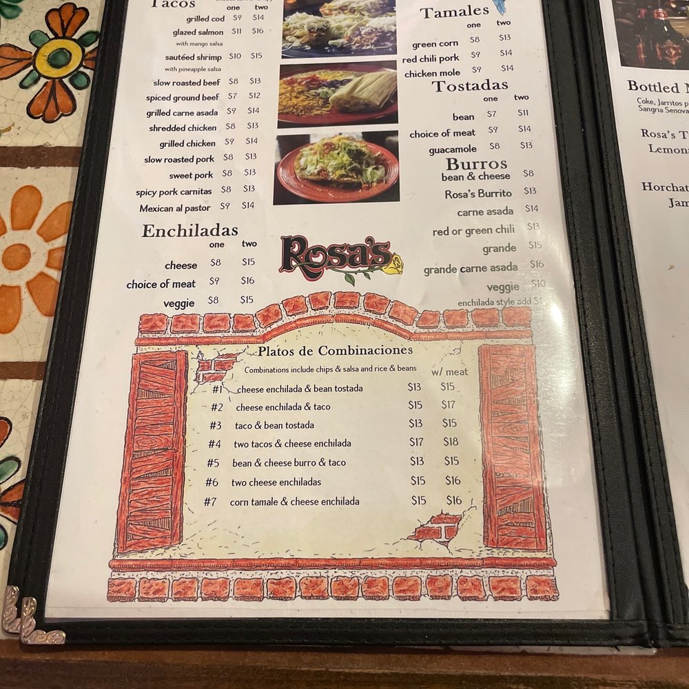 Rosa's Mexican Grill - Menu (8/17/2021) a page of Rosa's Platos - Mexican Near Me - Mesa, Arizona