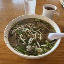 Pho with steak, beef, and meatballs Pho with steak, beef, and meatballs