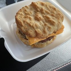 Good Grounds Coffee & Bistro - Build your own breakfast sandwich with sausage + egg on a biscuit.