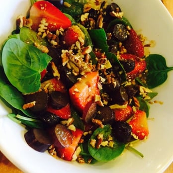 Greens & Lemons - Strawberry and spinach salad with grapes, walnuts and vinaigrette dressing. - Mediterranean Near Me - McAllen, Texas Greens & Lemons - Strawberry and spinach salad with grapes, walnuts and vinaigrette dressing. - Mediterranean Near Me - McAllen, Texas