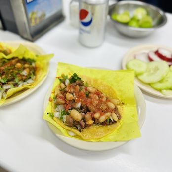 Tacos El Franc - Carne Asada Taco drowned in beans - Tacos Near Me - Tijuana, BCN Tacos El Franc - Carne Asada Taco drowned in beans - Tacos Near Me - Tijuana, BCN