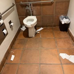 Messy women's bathroom on 5/30/26