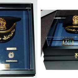 The Framemakers - Police chief hat with shadowbox and acrylic box lid.