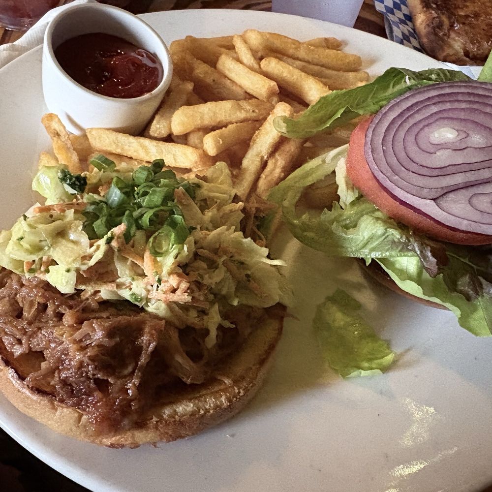 Tahiti Nui - kahlua pork sandwich with fries - Seafood Near Me - Hanalei, Hawaii Tahiti Nui - kahlua pork sandwich with fries - Seafood Near Me - Hanalei, Hawaii