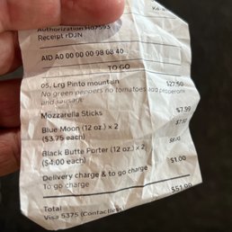 Receipt was correct. Pizza was not.