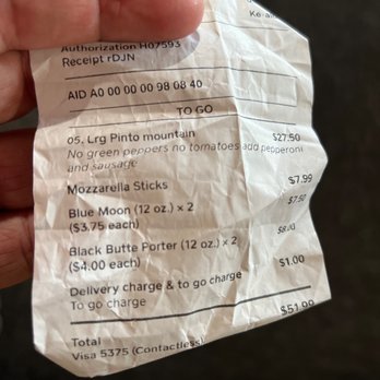 Big Mountain Pizza - Receipt was correct. Pizza was not. - Pizza Near Me - Oakridge, Oregon