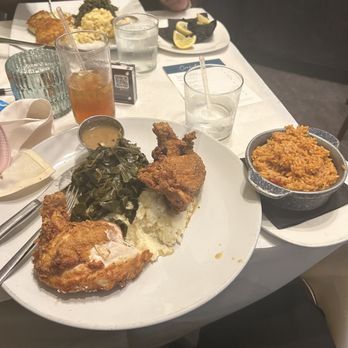 Georgia Brown's - Not fully cooked Fried chicken  Buttermilk Fried Chicken  Mashed Potatoes and gravy Red Rice Collard Greens - Southern Near Me - Washington, DC, District of Columbia