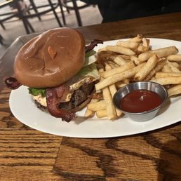 The southern burger and fries The southern burger and fries