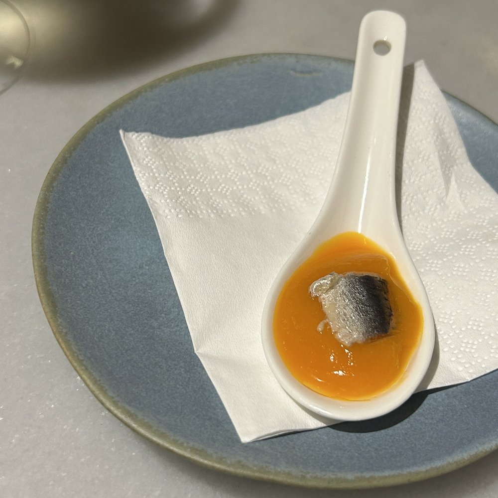 Tomato creamy soup with anchioves (tasting menu) Tomato creamy soup with anchioves (tasting menu)