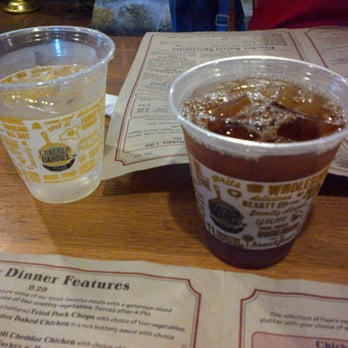 Cracker Barrel Old Country Store - Our drinks were brought to the table like this...a childs to go cup. - Southern Near Me - Rosenberg, Texas