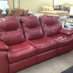 Cadwell Furniture Co - Red leather reclining sofa