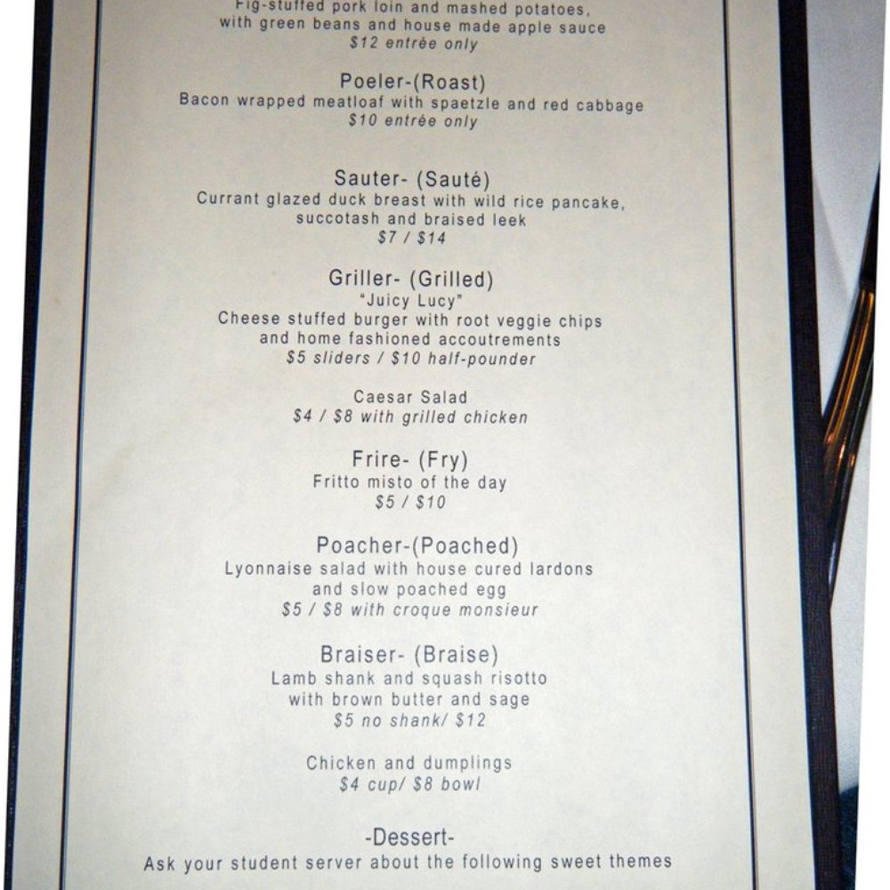 This was the menu for Oct 20th 2010