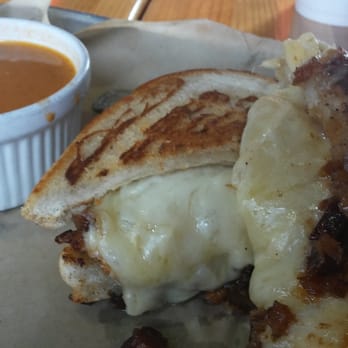 Brgr Stop - The big cheese and tomato soup.  Tastes WAY better than it looks. - Burgers Near Me - Coconut Creek, Florida