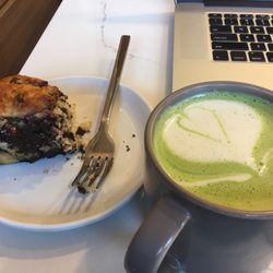 Grove Tea Lounge - Raspberry chocolate chip scone and matcha latte. Mmm mmm mmm!