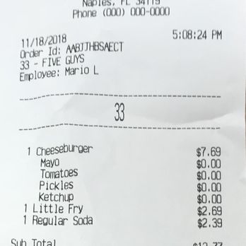 Five Guys - BA$IC CHECK - Burgers Near Me - Naples, Florida