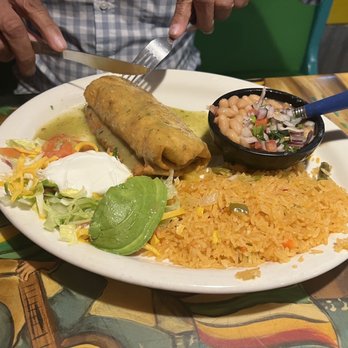 El Tapatio - Chimichanga with rice and beans, unlike other states beans here are whole not refined and it tastes so good - Mexican Near Me - Page, Arizona