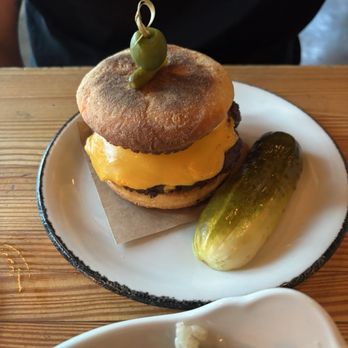 Nancy's Hustle - English Muffin Cheeseburger - New American Near Me - Houston, Texas Nancy's Hustle - English Muffin Cheeseburger - New American Near Me - Houston, Texas
