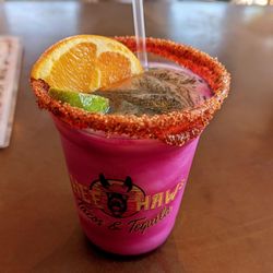 Hee Haw’s Tacos & Tequila - Prickly pear Marg with glitter