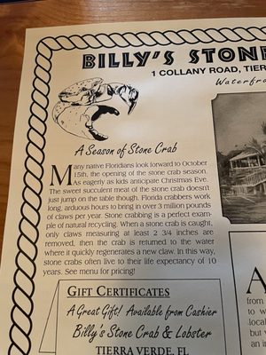 Menu photo 3 Billy's Stone Crab Tierra Verde, FL Menu photo 3 Billy's Stone Crab Tierra Verde, FL