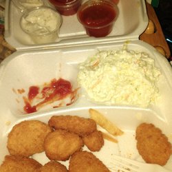 Rolack Seafood - Scallops, slaw, I ate the fries, everything else went in the trash