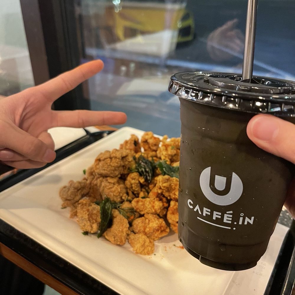 CAFFE:iN - Santa Clara - Ordered the spicy popcorn chicken and Iced matcha latte 50% sweetness! - Coffee & Tea Near Me - Santa Clara, California