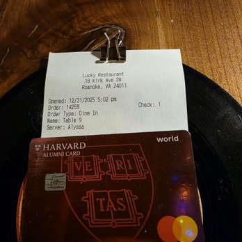 Lucky Restaurant - The Bill, served over a 45 record, with my Credit Card used to pay it. - Wine Bars Near Me - Roanoke, Virginia Lucky Restaurant - The Bill, served over a 45 record, with my Credit Card used to pay it. - Wine Bars Near Me - Roanoke, Virginia