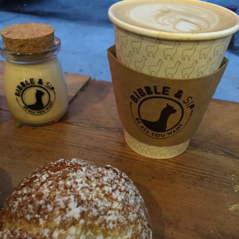 Bibble & Sip - Earl grey panna cotta (left) + lavender latte (right) + Earl grey cream puff (front) - Coffee & Tea Near Me - New York, New York