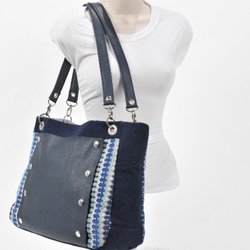 DaiPur Designs - Handmade Leather Snap Denim Tote Bag.