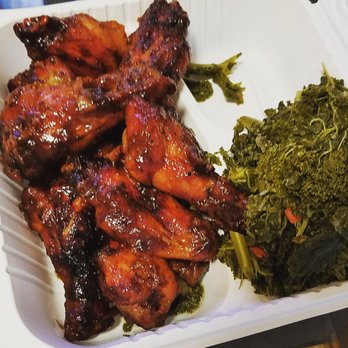 Heights Seafood - 7-piece Balsamic Wings (they gave my 9) & Kale was so damn good !!! #GootEats - Seafood Markets Near Me - Washington, DC, District of Columbia