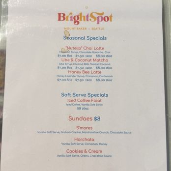 Bright Spot - Seasonal Specials Menu - Coffee & Tea Near Me - Seattle, Washington Bright Spot - Seasonal Specials Menu - Coffee & Tea Near Me - Seattle, Washington