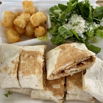 Cafe Petra - The Cafe Petra Sandwich, which comes with salad and taters. - Lebanese Near Me - Saint Francisville, Louisiana