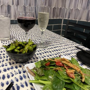 Tokyo Eats - Salad + spicy garlic edamame + red and white wine - Ramen Near Me - Fullerton, California Tokyo Eats - Salad + spicy garlic edamame + red and white wine - Ramen Near Me - Fullerton, California