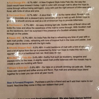 Fort Orange Brewing - Beers on tap Jan 2018 - Breweries Near Me - Albany, New York