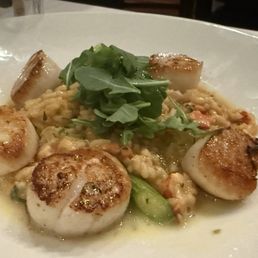 Seared Sea Scallops with Maine Lobster and Asparagus Risotto