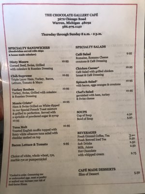 Menu photo 1 The Chocolate Gallery Cafe Warren, MI