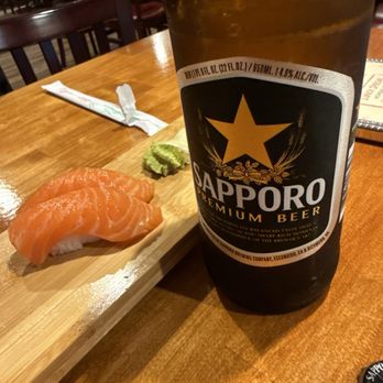 Blue Fish Sushi - Salmon sushi & a large sapporo - Sushi Bars Near Me - Des Moines, Washington Blue Fish Sushi - Salmon sushi & a large sapporo - Sushi Bars Near Me - Des Moines, Washington