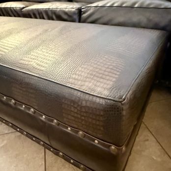 Foam & Fabrics - Newly reupholstered ottoman and throw pillows. - Furniture Reupholstery Near Me - La Habra, California Foam & Fabrics - Newly reupholstered ottoman and throw pillows. - Furniture Reupholstery Near Me - La Habra, California