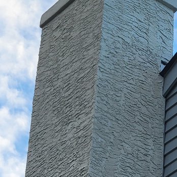215 Chimney - Bermuda white stucco tri-coat system with texture. - Chimney Sweeps Near Me