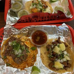 Taqueria El Asador - Shrimp, quesa-birria, al pastor tacos